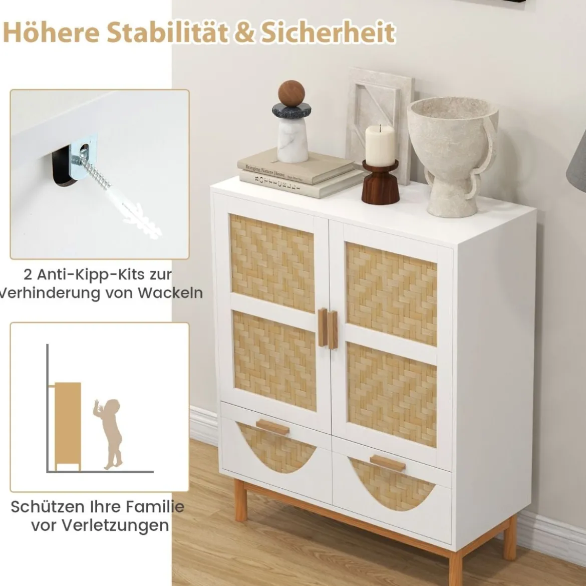 Sideboard Buffetschrank mit 2 Türen & 2 Schubladen & Verstellbarem Regal Küchenschrank