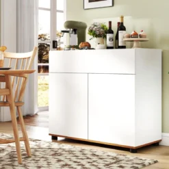 Sideboard Buffet-Schrank mit Stauraum Holz-Kaffeebar-Stationstisch mit 1 Schublade & 2 Türen Weiß