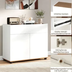 Sideboard Buffet-Schrank mit Stauraum Holz-Kaffeebar-Stationstisch mit 1 Schublade & 2 Türen Weiß