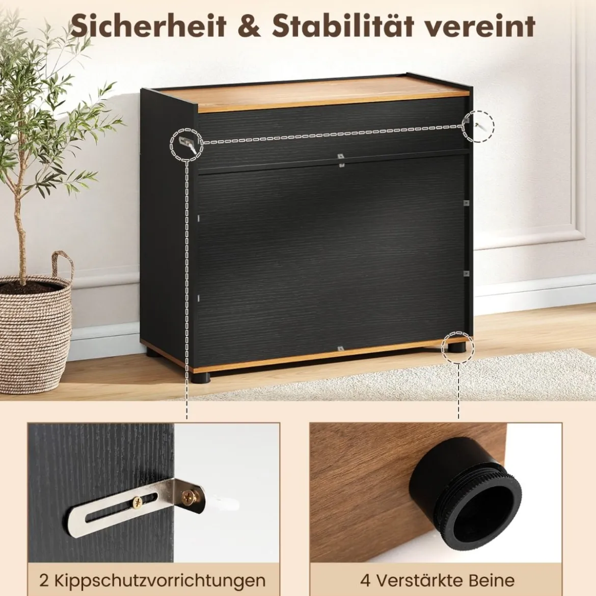 Sideboard Buffet-Schrank mit Stauraum Holz-Kaffeebar-Stationstisch mit 1 Schublade & 2 Türen Schwarz