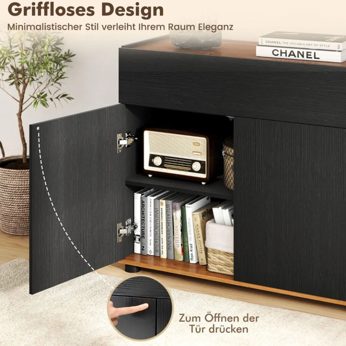 Sideboard Buffet-Schrank mit Stauraum Holz-Kaffeebar-Stationstisch mit 1 Schublade & 2 Türen Schwarz