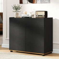 Sideboard Buffet-Schrank mit Stauraum Holz-Kaffeebar-Stationstisch mit 1 Schublade & 2 Türen Schwarz