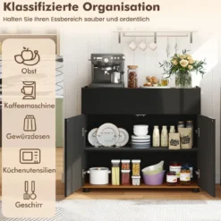 Sideboard Buffet-Schrank mit Stauraum Holz-Kaffeebar-Stationstisch mit 1 Schublade & 2 Türen Schwarz