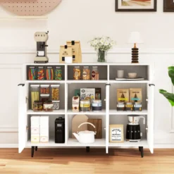 Sideboard Holz Küchenschrank mit 5-Fach verstellbaren Regalen 120 x 40 x 90 cm Weiß