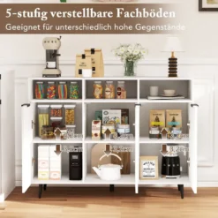 Sideboard Holz Küchenschrank mit 5-Fach verstellbaren Regalen 120 x 40 x 90 cm Weiß