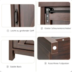 Sideboard Holz Küchenschrank mit Schiebetüren & 4 Fächern Beistellschrank freistehend für Küche 80 x 40 x 82cm Braun
