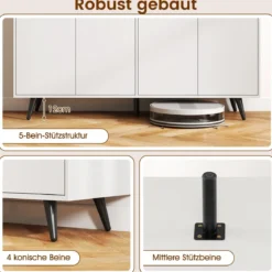 Sideboard Holz Kommode mit 4 Türen & 5-fach verstellbare Ablagen 127,5 x 38 x 80 cm Weiß