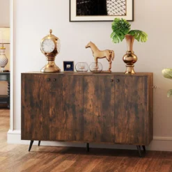 Sideboard Holz Kommode mit 4 Türen & 5-fach verstellbare Ablagen 127,5 x 38 x 80 cm Braun