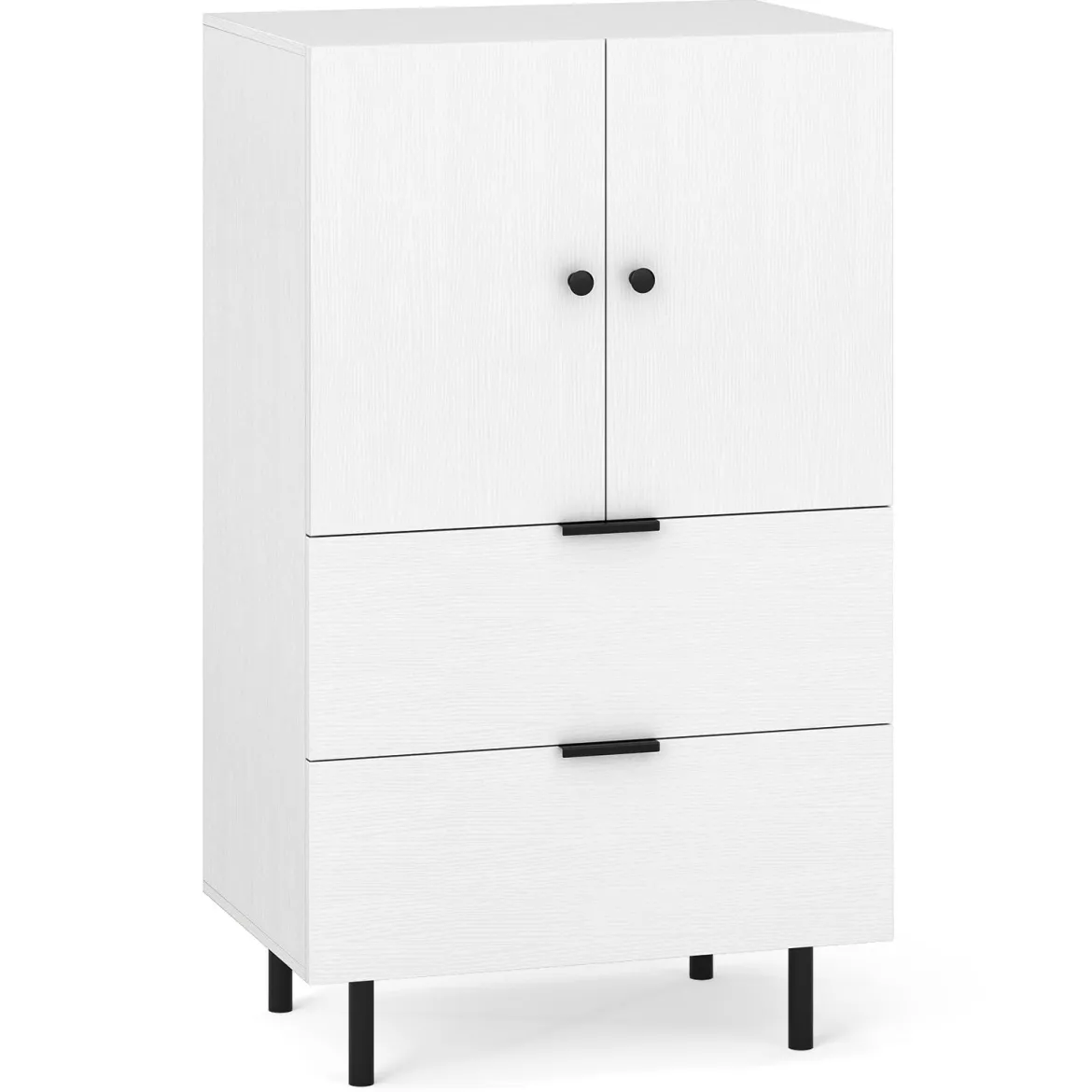 Sideboard Holz mit Metallbeinen Buffetschrank Servierschrank mit Schubladen & Türen 60 x 41,5 x 102 cm Weiß