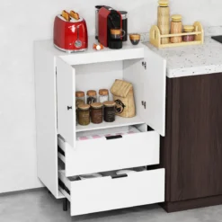 Sideboard Holz mit Metallbeinen Buffetschrank Servierschrank mit Schubladen & Türen 60 x 41,5 x 102 cm Weiß