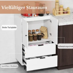 Sideboard Holz mit Metallbeinen Buffetschrank Servierschrank mit Schubladen & Türen 60 x 41,5 x 102 cm Weiß