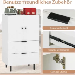Sideboard Holz mit Metallbeinen Buffetschrank Servierschrank mit Schubladen & Türen 60 x 41,5 x 102 cm Weiß