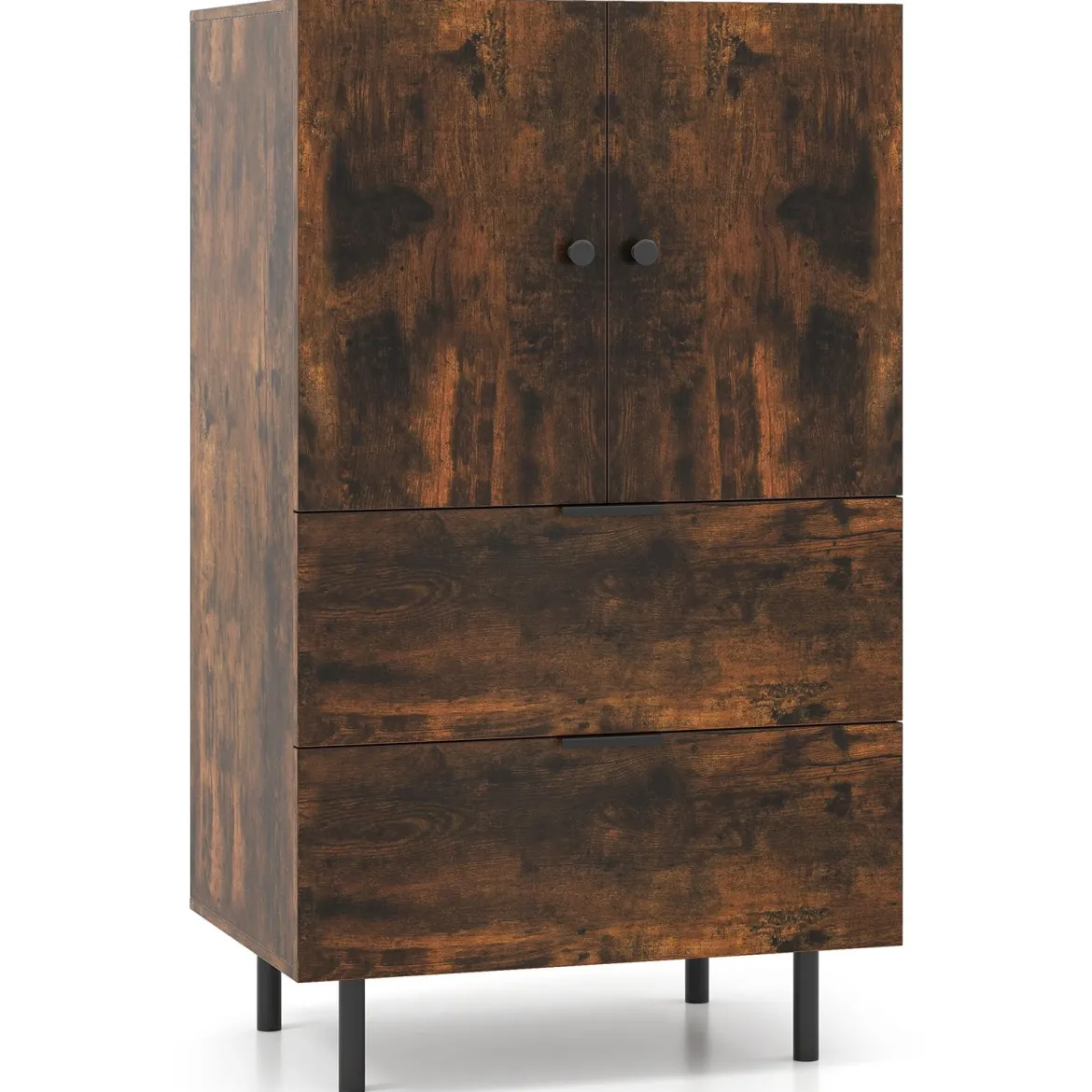 Sideboard Holz mit Metallbeinen Buffetschrank Servierschrank mit Schubladen & Türen 60 x 41,5 x 102 cm Kaffee