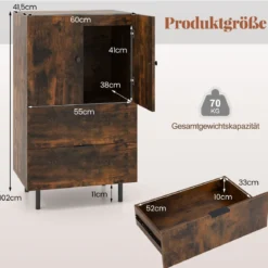 Sideboard Holz mit Metallbeinen Buffetschrank Servierschrank mit Schubladen & Türen 60 x 41,5 x 102 cm Kaffee