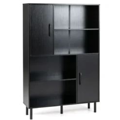 Sideboard Küchenschrank mit 4 Offenen Fächern & 2 Schränken mit Türen Kommode Braun/Schwarz
