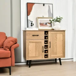 Sideboard Küchenschrank mit Türen und Schubladen Küchekommode im Landhausstil 90 x 40 x 79 cm Natur