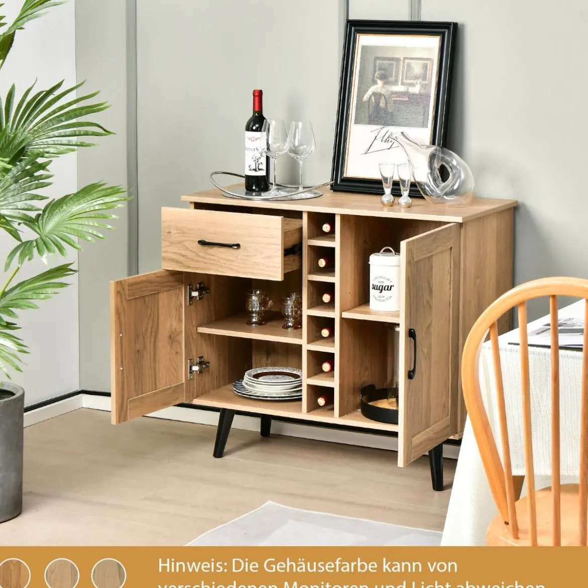 Sideboard Küchenschrank mit Türen und Schubladen Küchekommode im Landhausstil 90 x 40 x 79 cm Natur