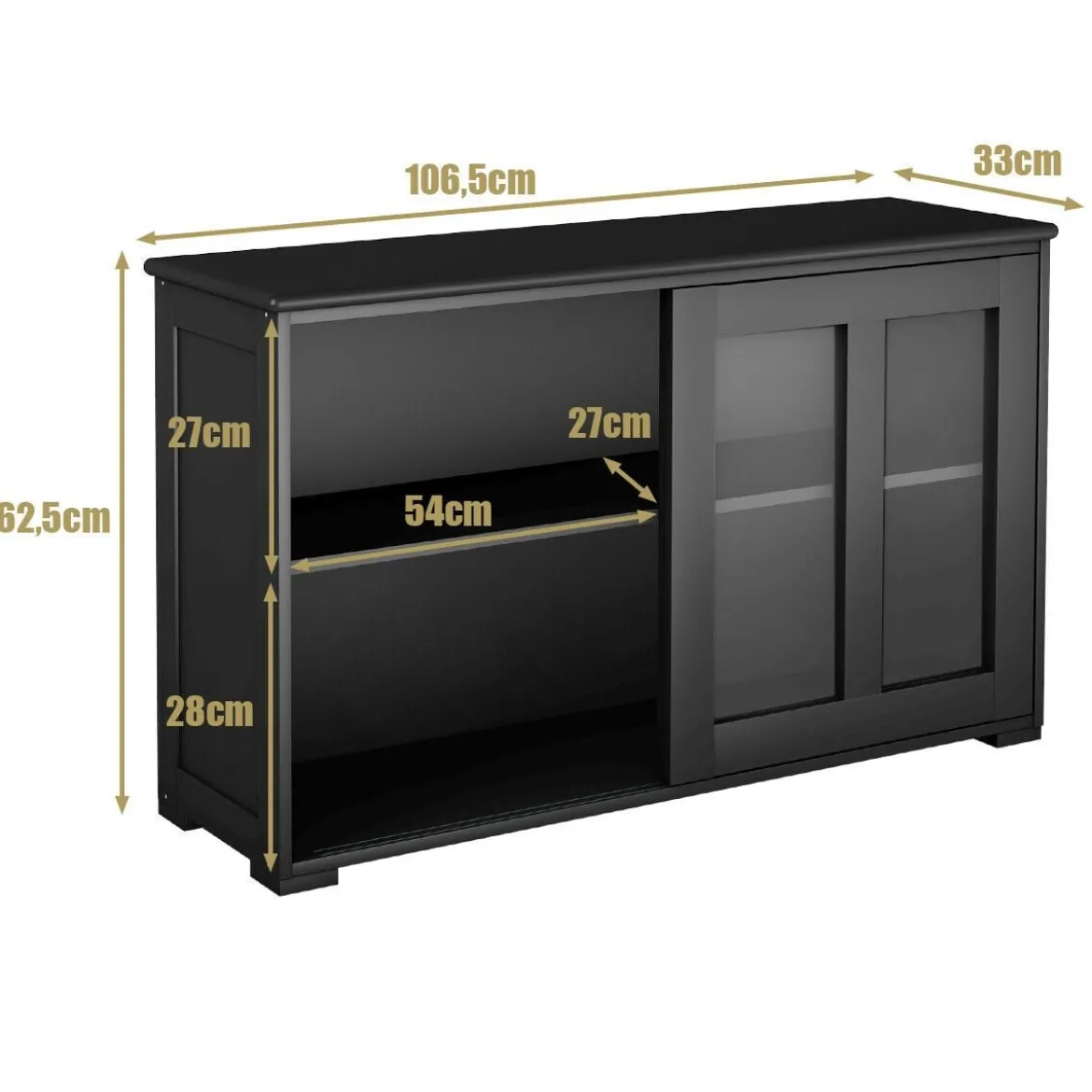 Sideboard Küchenschrank Wohnzimmerregel mit Schiebetüren Schwarz 106,5 x 33 x 62,5 cm