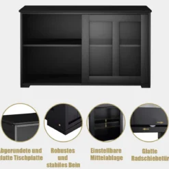Sideboard Küchenschrank Wohnzimmerregel mit Schiebetüren Schwarz 106,5 x 33 x 62,5 cm