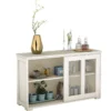 Sideboard Küchenschrank Wohnzimmerregel mit Schiebetüren Cremeweiß 106,5 x 33 x 62,5 cm