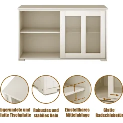 Sideboard Küchenschrank Wohnzimmerregel mit Schiebetüren Cremeweiß 106,5 x 33 x 62,5 cm