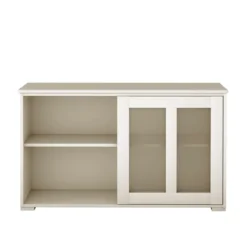 Sideboard Küchenschrank Wohnzimmerregel mit Schiebetüren Cremeweiß 106,5 x 33 x 62,5 cm