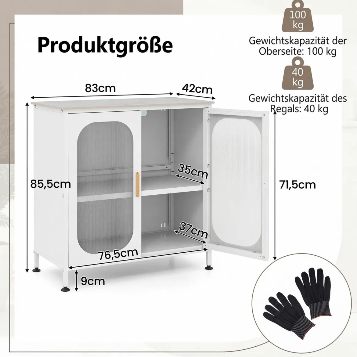 Sideboard Kommode mit Verstellbarer Ablage Buffetschrank mit Halbtransparenter Doppeltür Weiß