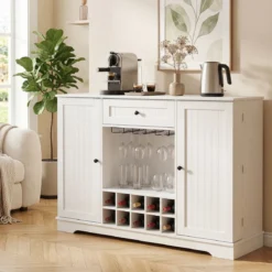 Sideboard mit Abnehmbarem Weinregal Verstellbaren Einlegeböden & Gläserhalter 120 x 40 x 83 cm