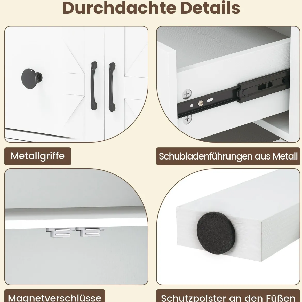 Sideboard mit Arbeitsplatte & Schublade & 2 Türen & Verstellbares Regal Landhausstil Küchenschrank