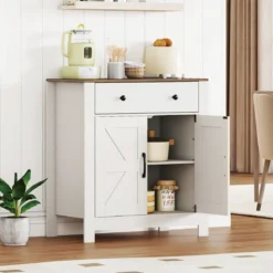 Sideboard mit Arbeitsplatte & Schublade & 2 Türen & Verstellbares Regal Landhausstil Küchenschrank