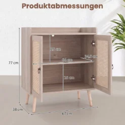 Sideboard mit Rattantüren Küchenschrank Holz mit Arbeitsplatte & Verstellbaren Ablagen 67 × 38 × 77 cm Braun