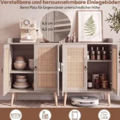 Sideboard mit Rattantüren Küchenschrank Holz mit Arbeitsplatte & Verstellbaren Ablagen 67 × 38 × 77 cm Braun