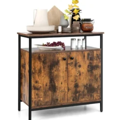 Sideboard mit 3-Stöckiger Schrank und Türen Küchenschrank mit offenem Regal 80 x 40 x 80 cm Rustikales Braun