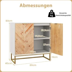 Sideboard mit 2 Türen Küchenschrank mit Regal Buffetschrank modern mit Metallbeinen Weiß 80 x 40 x 80 cm