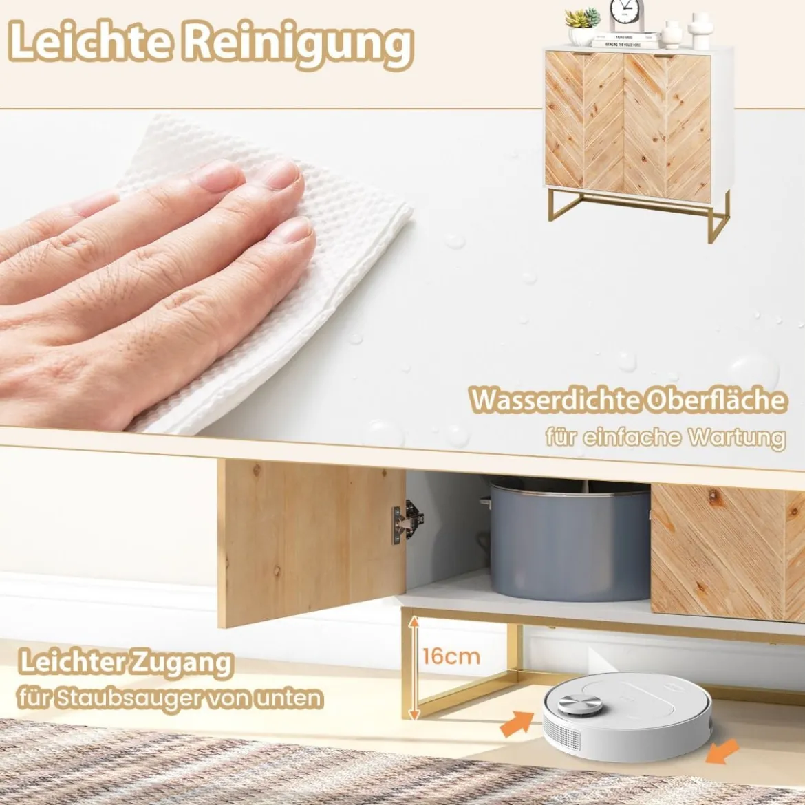 Sideboard mit 2 Türen Küchenschrank mit Regal Buffetschrank modern mit Metallbeinen Weiß 80 x 40 x 80 cm