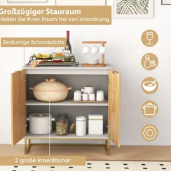 Sideboard mit 2 Türen Küchenschrank mit Regal Buffetschrank modern mit Metallbeinen Weiß 80 x 40 x 80 cm
