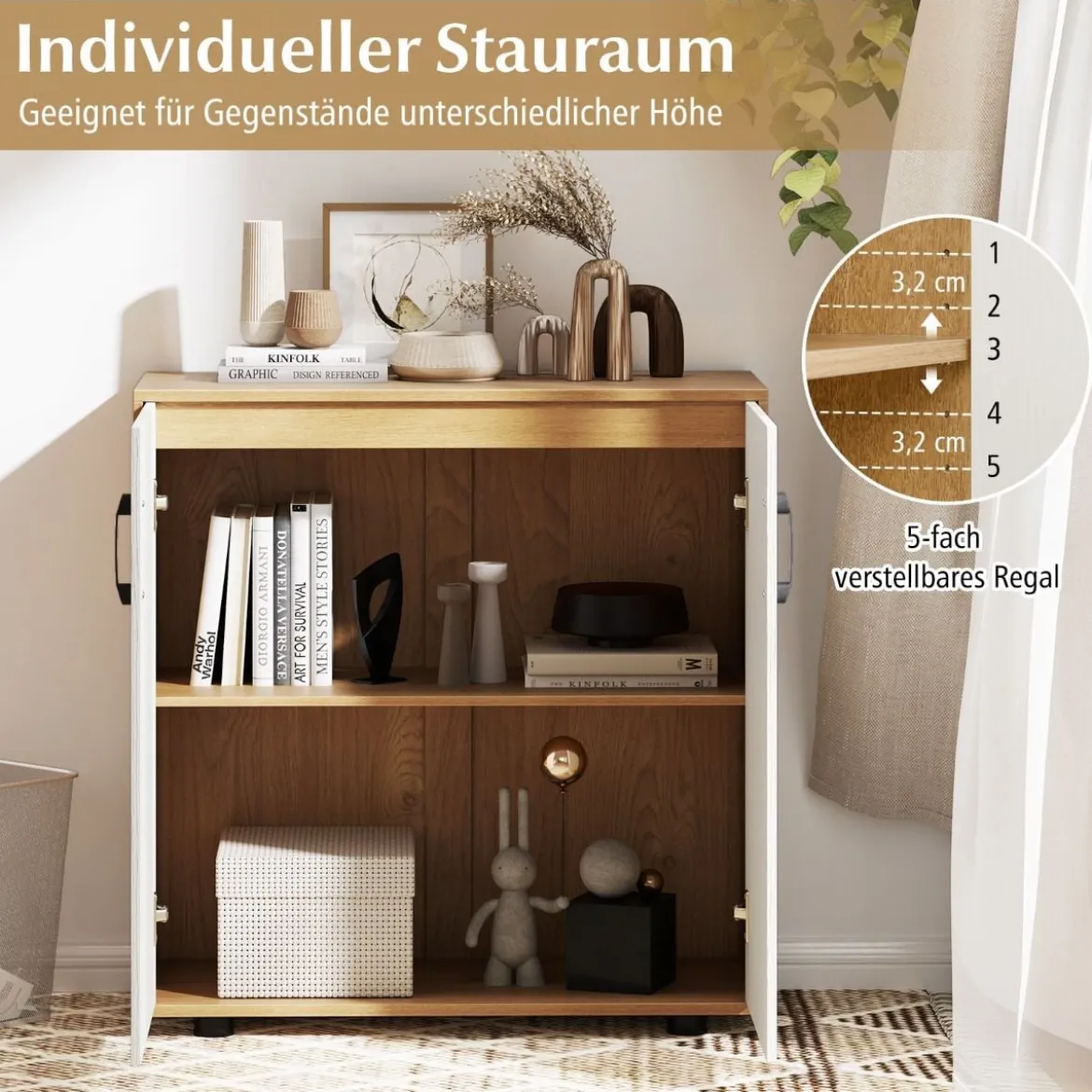 Sideboard mit Türen & Verstellbarem Regal Beistellschrank Aufbewahrungsschrank