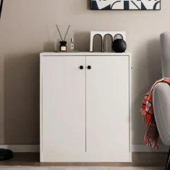 Sideboard modern Aufbewahrungsschrank mit 2 Türen moderner Lagerschrank mit 3 Regalen Weiß