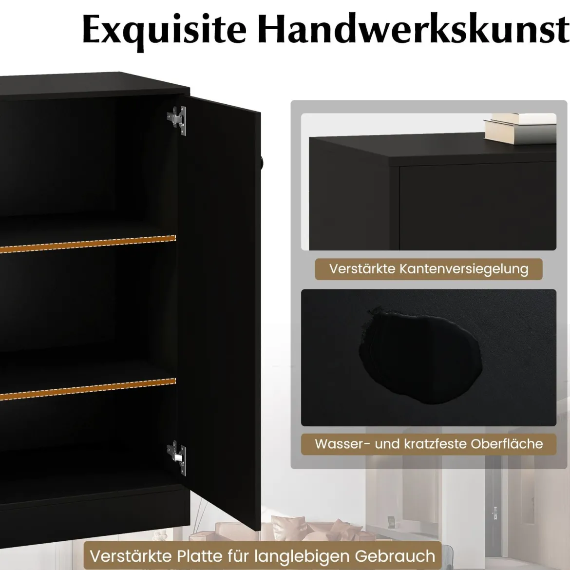 Sideboard modern freistehender Bodenschrank mit Kippschutz Flurschrank mit verstellbaren Regalen 72 x 34 x 85,5 cm Schwarz
