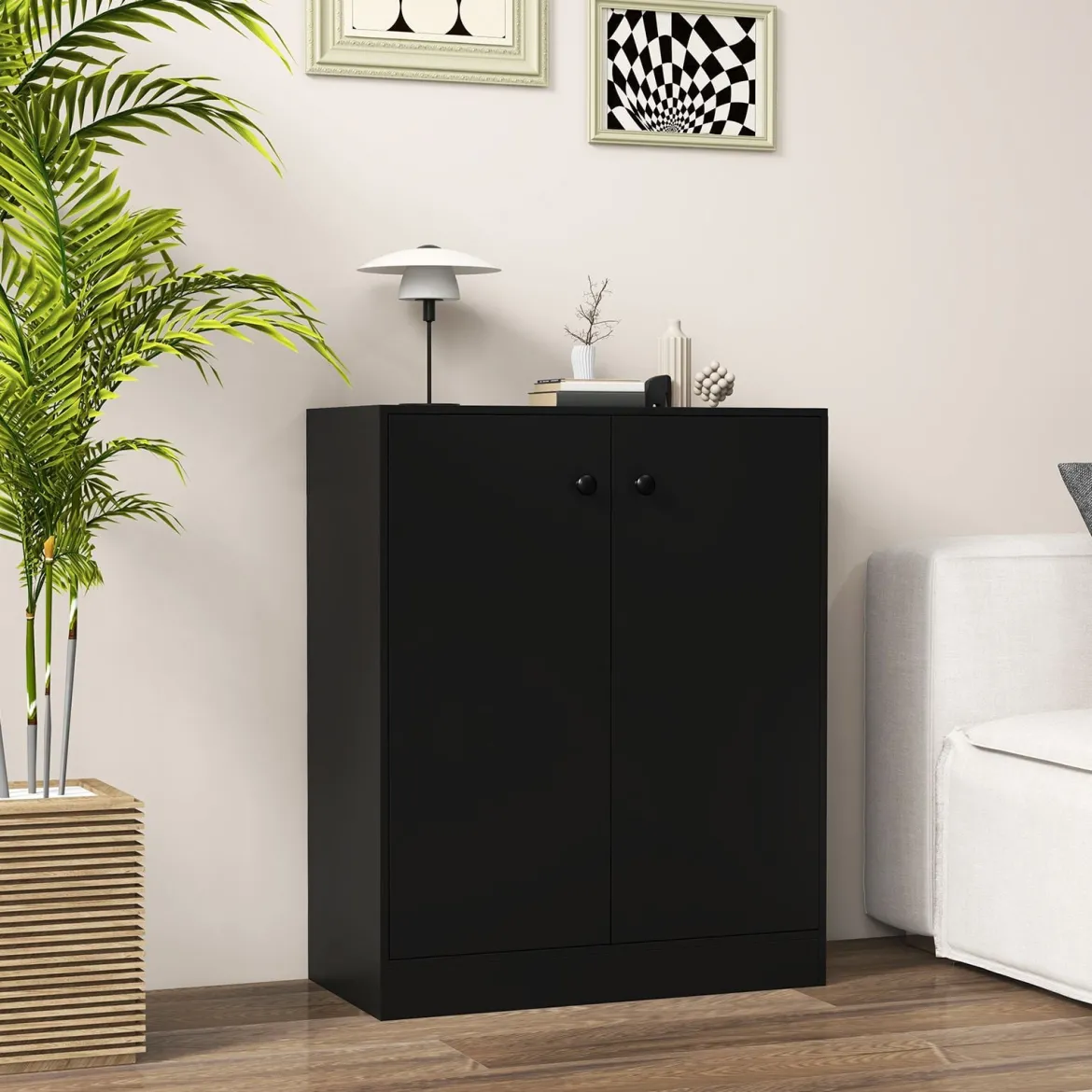 Sideboard modern freistehender Bodenschrank mit Kippschutz Flurschrank mit verstellbaren Regalen 72 x 34 x 85,5 cm Schwarz