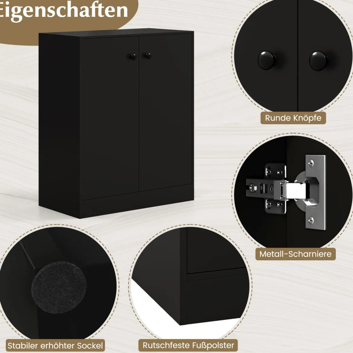 Sideboard modern freistehender Bodenschrank mit Kippschutz Flurschrank mit verstellbaren Regalen 72 x 34 x 85,5 cm Schwarz