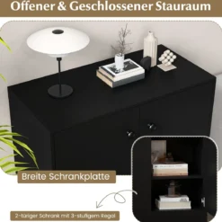 Sideboard modern freistehender Bodenschrank mit Kippschutz Flurschrank mit verstellbaren Regalen 72 x 34 x 85,5 cm Schwarz