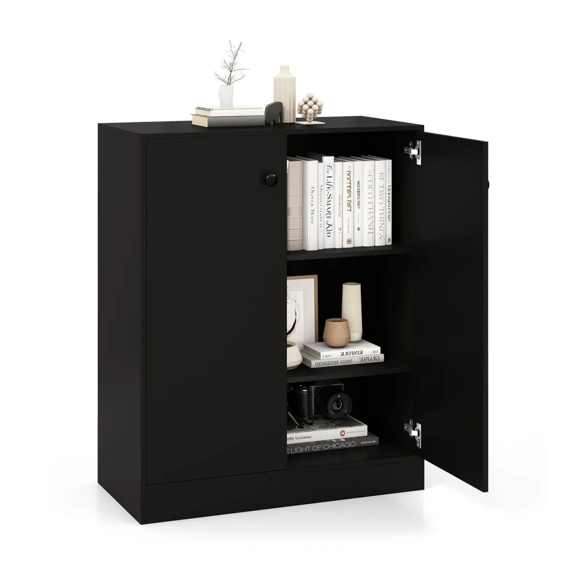 Sideboard modern freistehender Bodenschrank mit Kippschutz Flurschrank mit verstellbaren Regalen 72 x 34 x 85,5 cm Schwarz