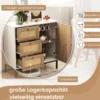 Sideboard Rattan Kommode mit 1 Tür und 3 Schubladen Küchenschrank 80 x 35 x 80,5 cm Weiß + Natur