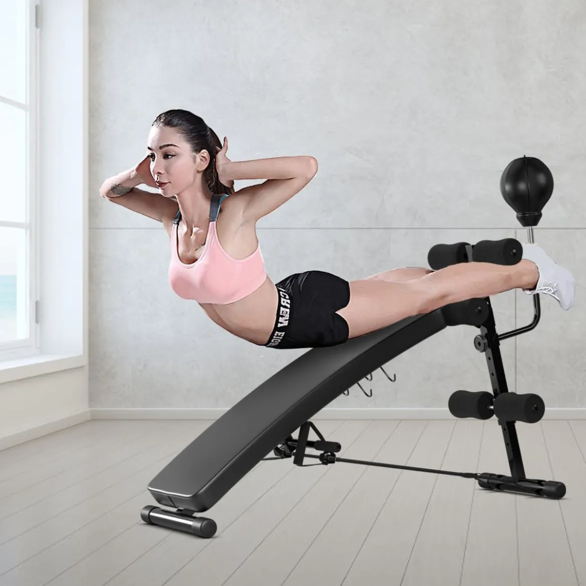 Sit Up Bank Höhenverstellbare TrainingsbankFitnessbankmit Punchingball Schwarz