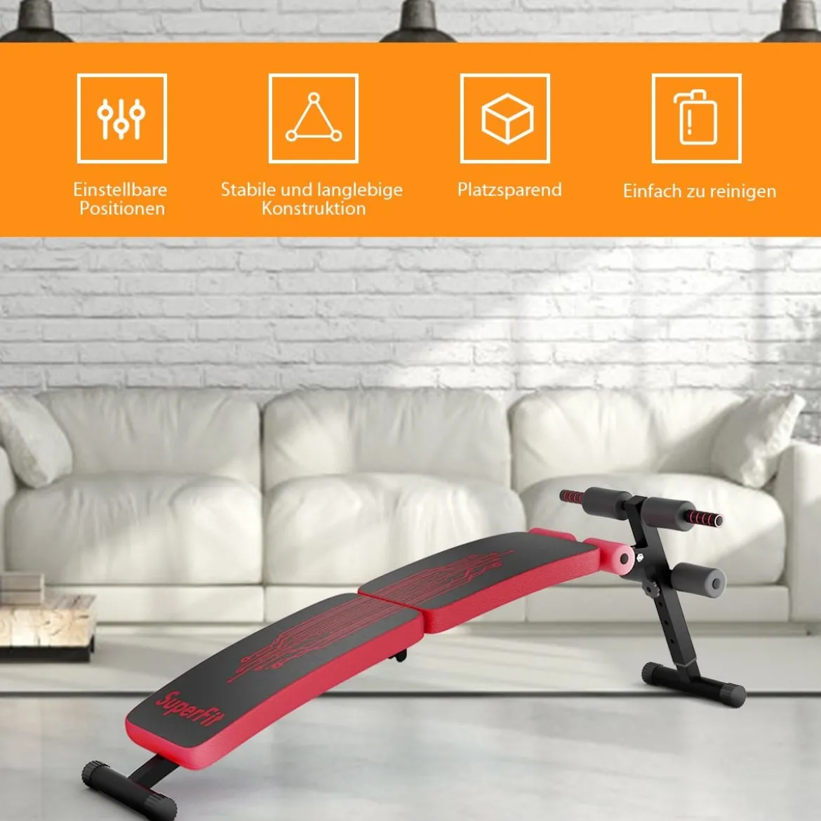Sit Up Bank klappbar Schrägbank verstellbar Trainingsbank bis zur 200kg belastbar Rot