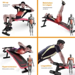 Sit Up Bank klappbar Schrägbank verstellbar Trainingsbank bis zur 200kg belastbar Rot