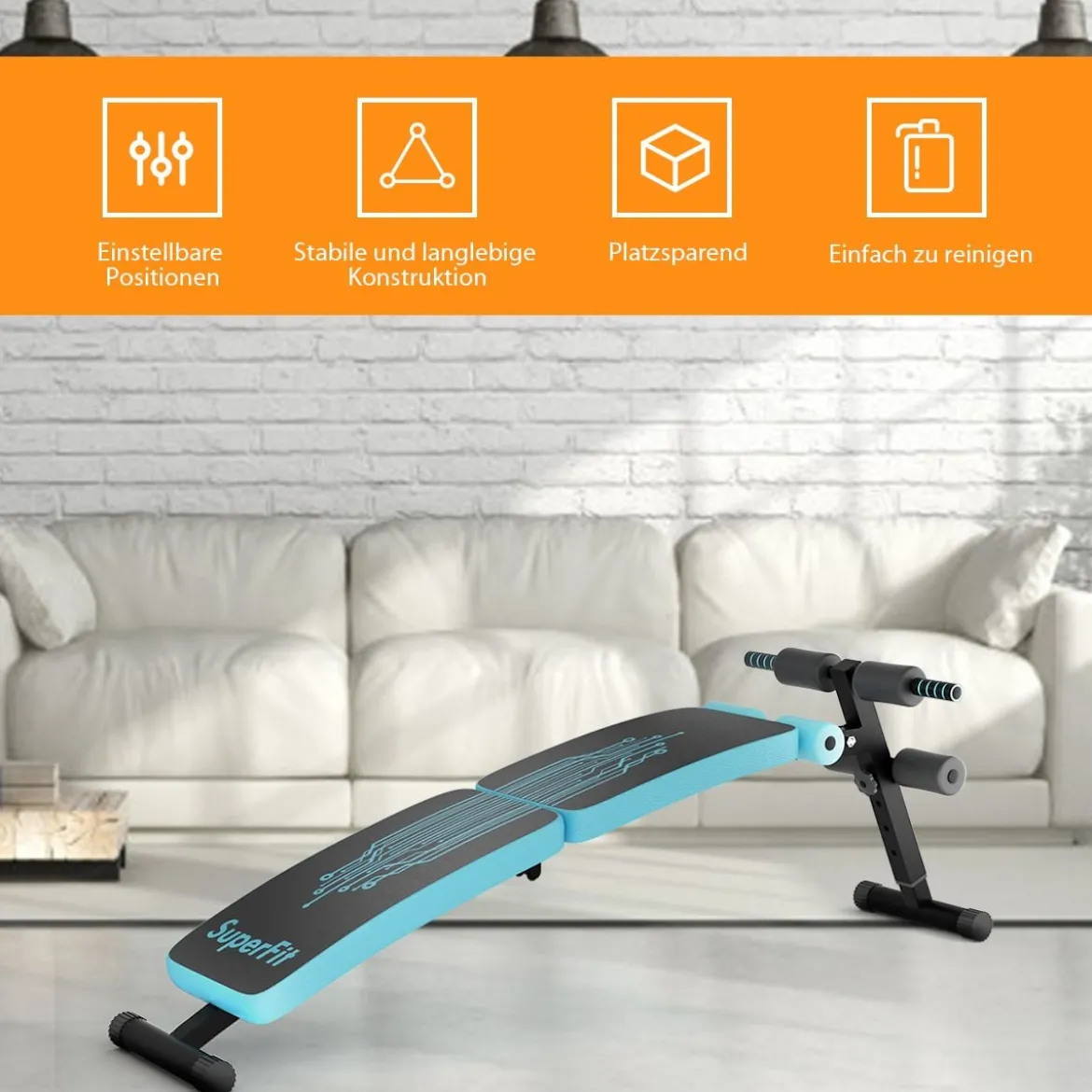 Sit Up Bank klappbar Schrägbank verstellbar Trainingsbank bis zur 200kg belastbar Blau