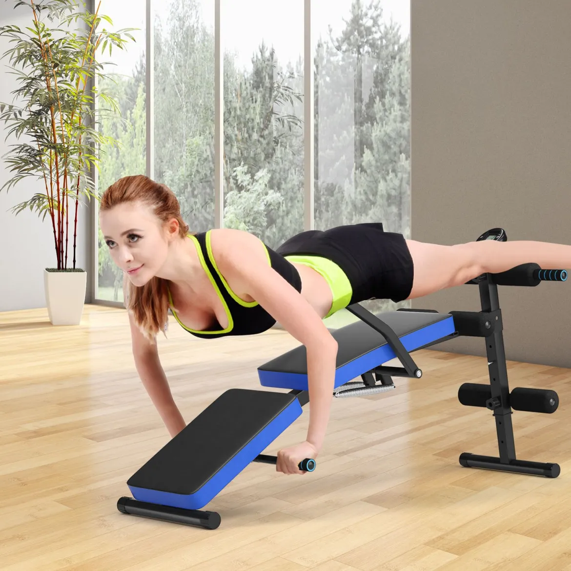 Sit Up Bank klappbar Trainingsbank höhenverstellbar Fitnessbank Schrägbank Blau