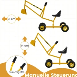 Sitzbagger 360° drehbar Bagger zum Draufsitzen Metall mit Schaufel & Rädern Bagger Sandkasten Gelb
